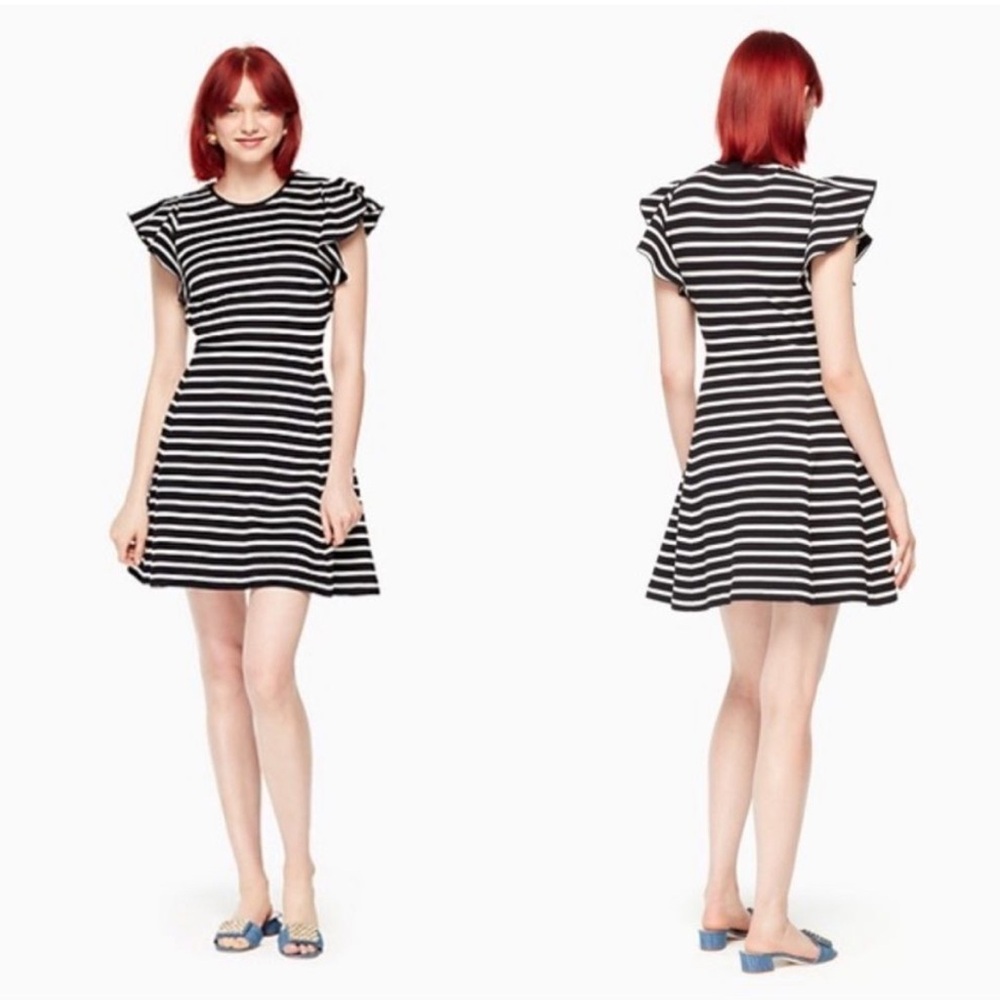 Kate Spade Small Black White Striped Mini‎ Dress
